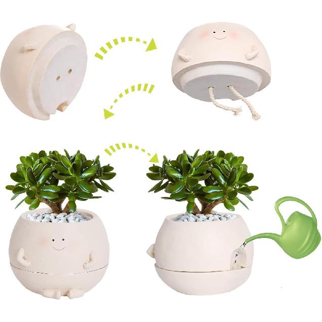 Self Watering Plant Pot 4 Inch Cute Smile Face Planter Pot for Indoor Outdoor Plants with Drainage Hole Unique Flower Pots for