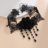 Gothic Dark Black Lace Collar Halloween Rose Flower Fringed Choker Necklace