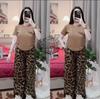 Southeast Asian Women's Summer Leopard Print T-shirt & Wide-Leg Pants Two-Piece Set
