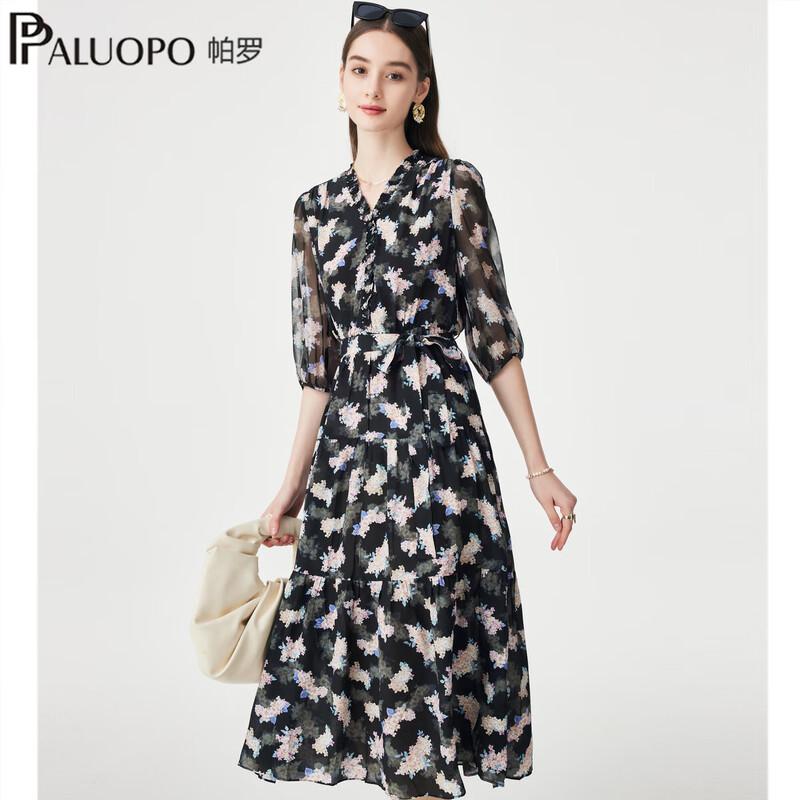 

PALUOPO Premium Floral Double Crepe Silk Dress L 165/88A