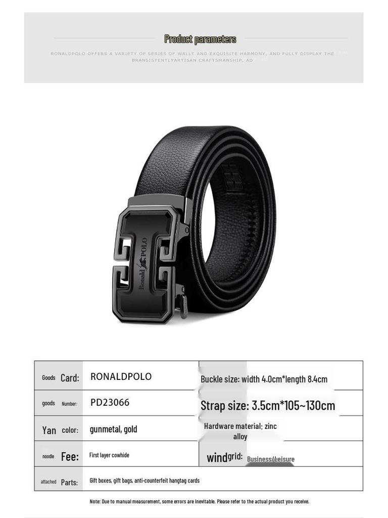 Paul's Men's Genuine Leather Belt with Automatic Buckle, Cowhide, for Business and Casual Wear.