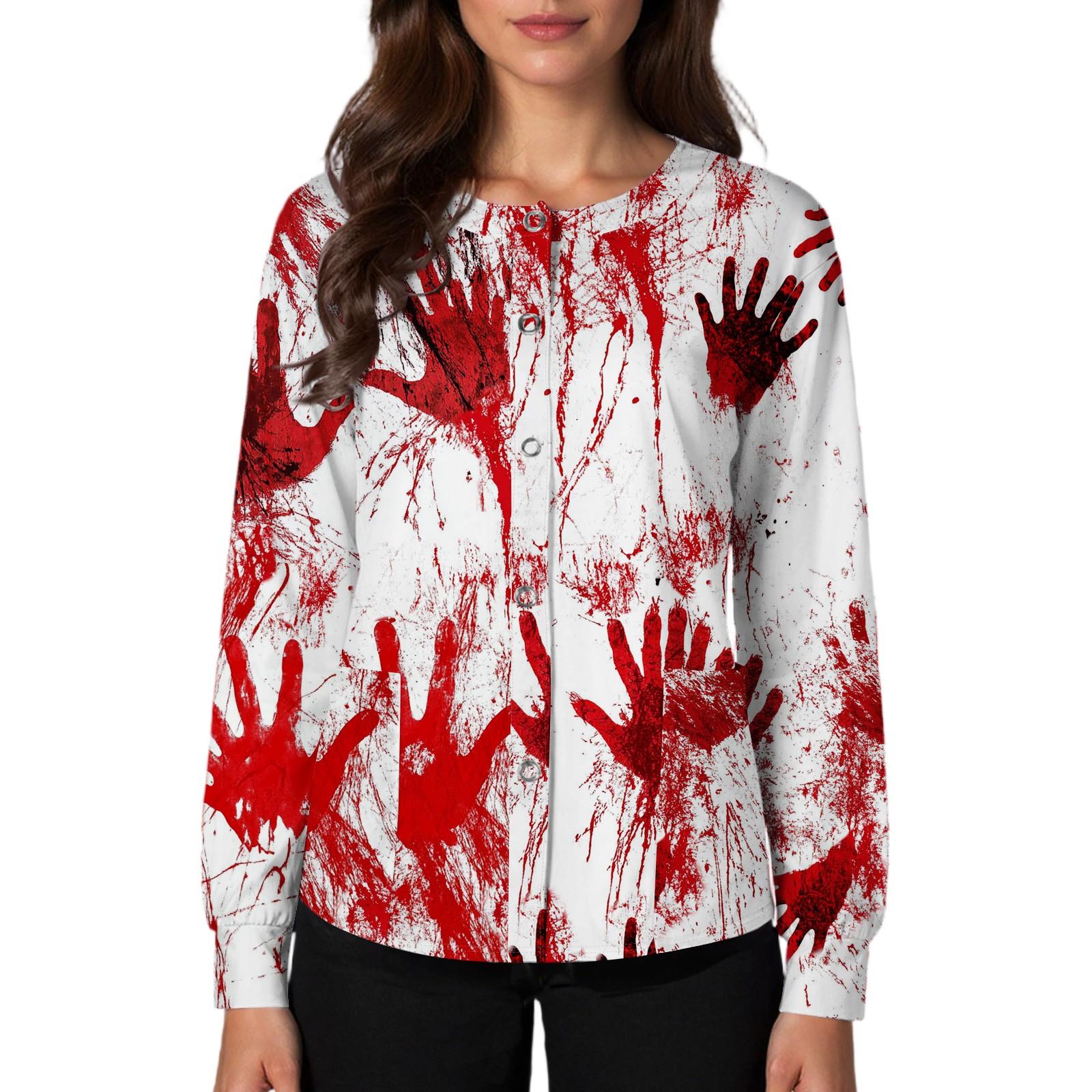 

Женские повседневные модные однобортные топы для медсестер с графическим принтом на Хэллоуин M