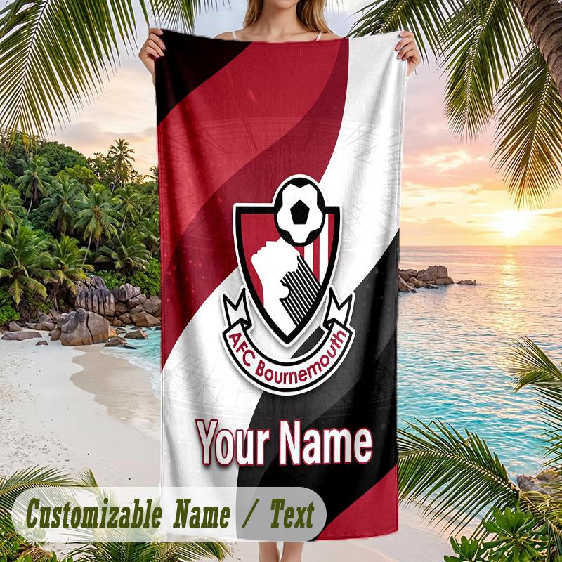 Beach Towel Bournemouth Football Print Custom Name Text Soft Towel for Swimming Pool