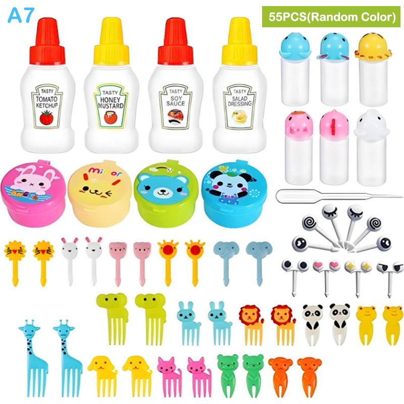 12-46pcs Bento Box Accessory Set Cute Mini Fruit Forks Set Portable Tomato Sauce Dispenser Set Outdoor Tableware