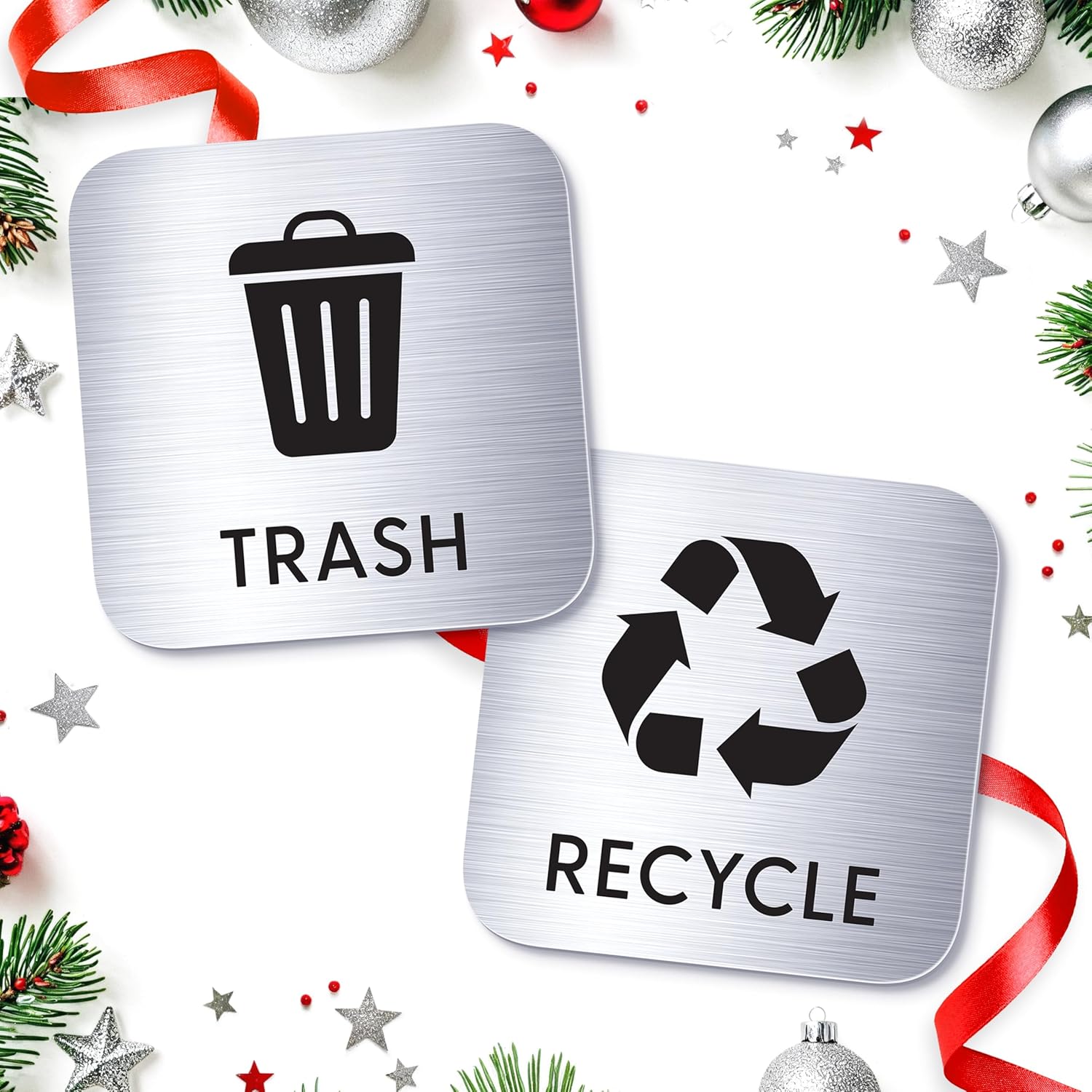 Large 6x6in Trash & Recycling Bin Labels – Magnetic and Adhesive Waste Sorting Signs – Clear Icons for Home, Office, Kitchen, School