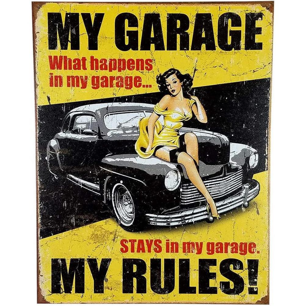 My Garage My Rules Metal Tin Signs Vintage Posters Plate Wall Decor for Garage Repair Shop Bars Cafe Clubs Pubs Retro Decoration