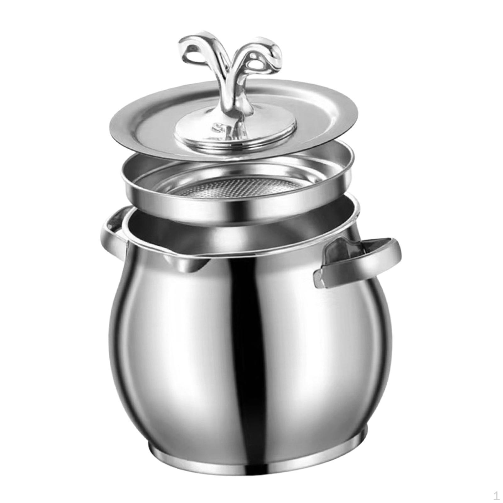 

Container with Oil Strainer, Large Capacity, Stainless Steel Pot, for Storage While 2L