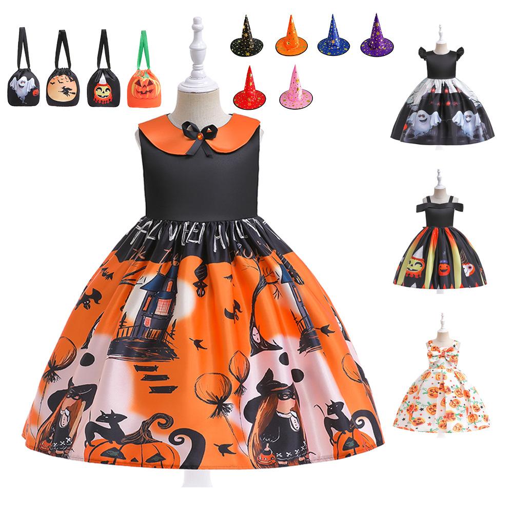 Halloween Children's Costume, Girls Cosplay Cosplay Witch Pumpkin Show Dress Girl Princess Dress