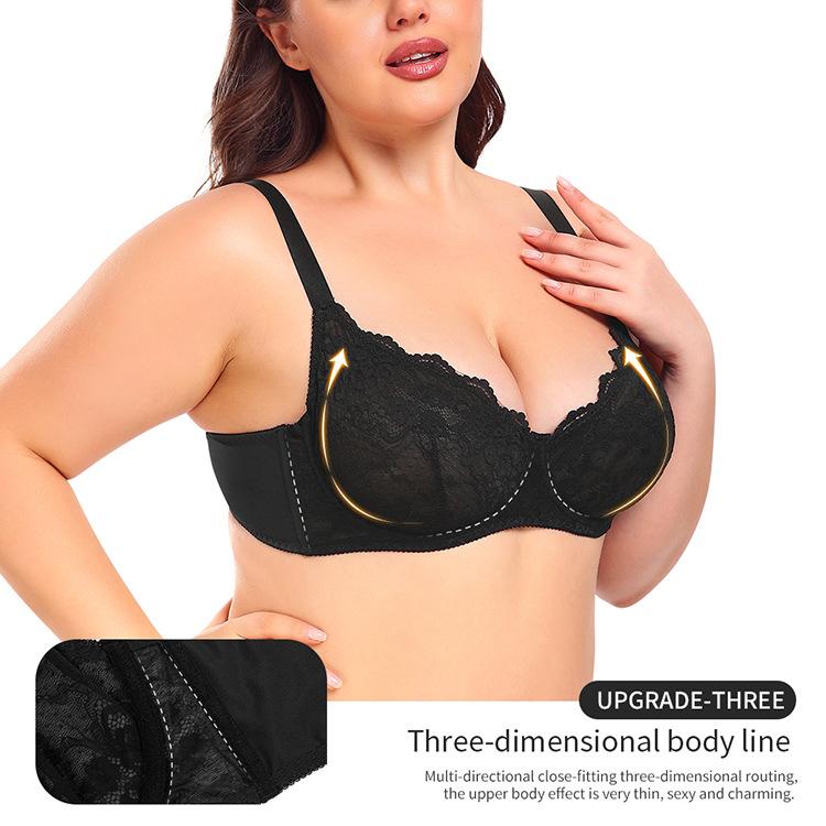French Style Plus Size Underwire Push Up Bra, Ultra Thin Breathable Mesh Lingerie for Women