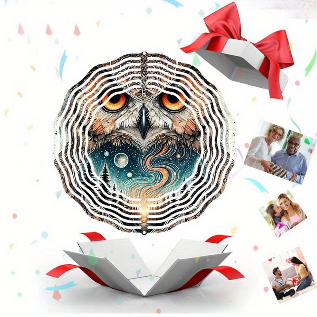 Dynamic 2D Metal Wind Spinner Mystical Owl Design Vibrant Nature Patterns Durable Outdoor Garden Decor Perfect Gift Yard Art Autumn Display