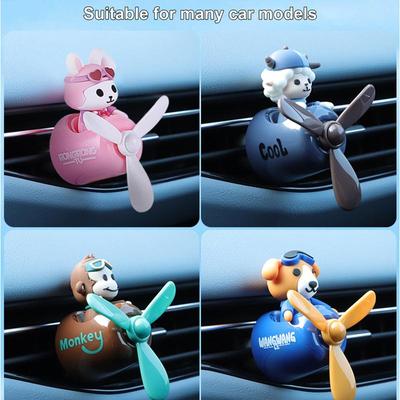 Car Air Freshener Bear Pilot Auto Accessories Interior Perfume Diffuser Rotating Propeller Outlet Fragrance with 2 Aromatherapy