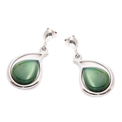 [Q9297] - Silver Earrings 'Meghan' Green Agate Silver (rhodium-plated) - 35x17 Mm