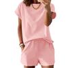 2026 European & American Women's Summer Two-Piece Set: Round Neck Short Sleeve Top & Shorts