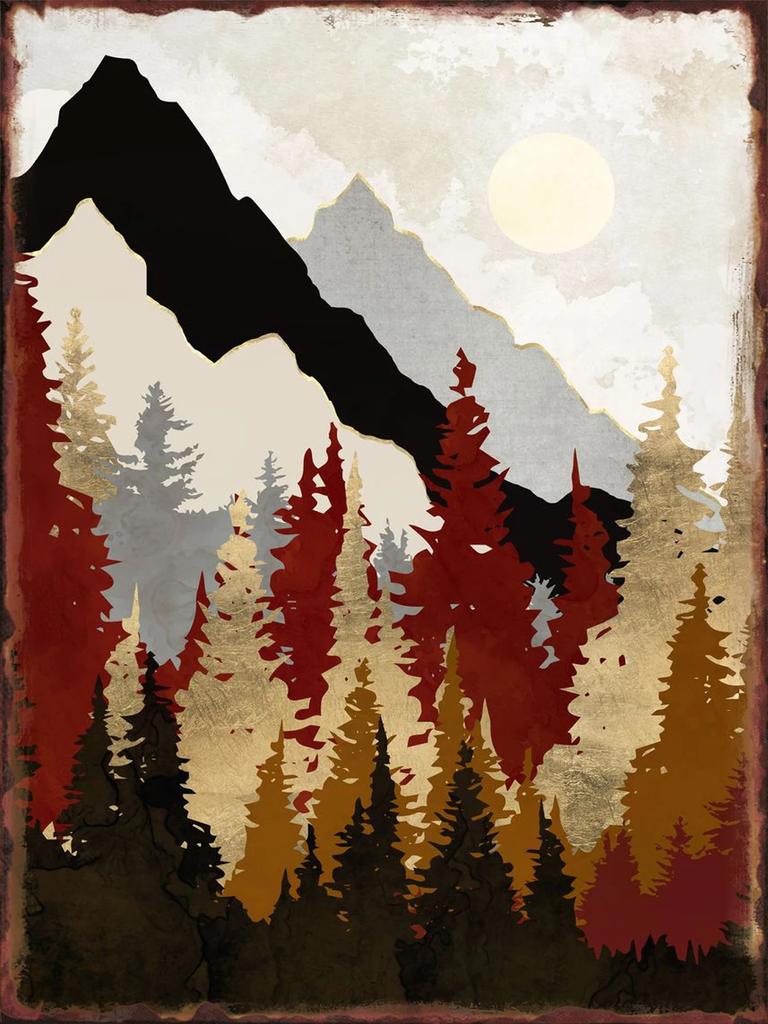 Moonlit Mountains Metal Tin Sign Hanging Wall Decor Aesthetic Iron Plate for Home Sofa Background Decorative Plaque Art