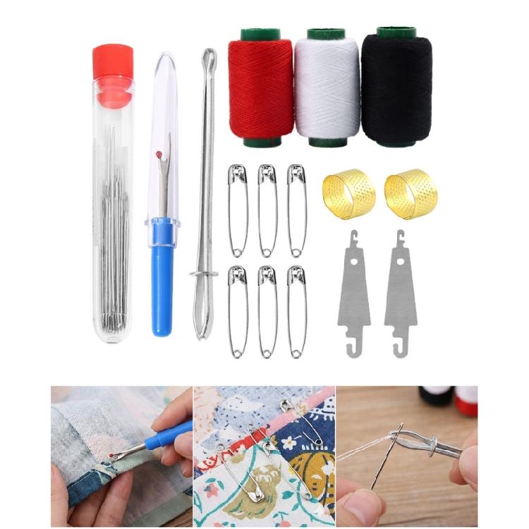 34Pcs Professional Sewing Tool with Big Eye Needle Thread Metal Thimble Seam Unpickers Drawstring Threader for Quilting