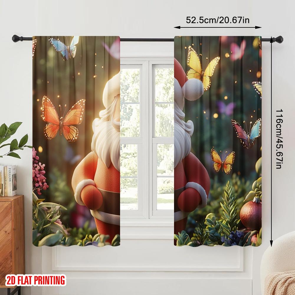 2pcs,2D plane printing Popular Curtains Cute Santa Butterfly Garden (3) Polyester Fabric (without rod) Festive Perfect for
