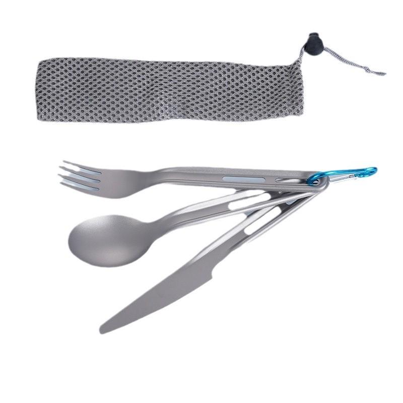 Titanium Ultralight 3-Piece Camping Cutlery Set: Knife, Fork, Spoon for Outdoor Travel & Hiking