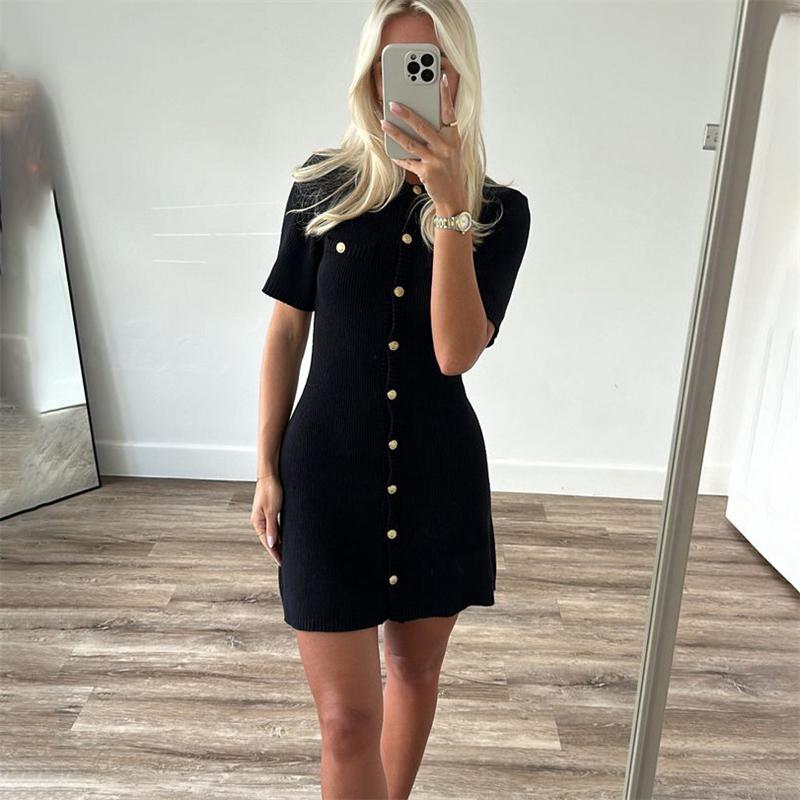 Summer Knit Dress Women's Street Fashion Short Sleeve Slim Mini Dresses Ladies Vacation Trendy High Waist Clothes Party Sexy Elegant Evening Dress