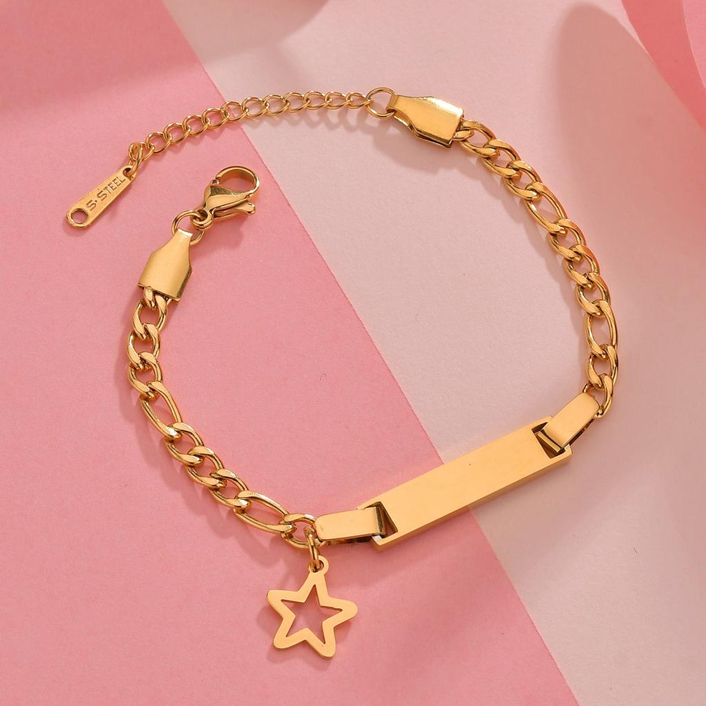 Atoztide Personalized Engrave Baby Name Heart Star Butterfly Date Bracelet Stainless Steel for Women Kid Link Chain Jewelry Gift