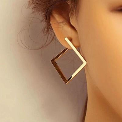 Summer 2024 Geometric 3D Square Diamond Earrings - Exaggerated & Trendy Design.