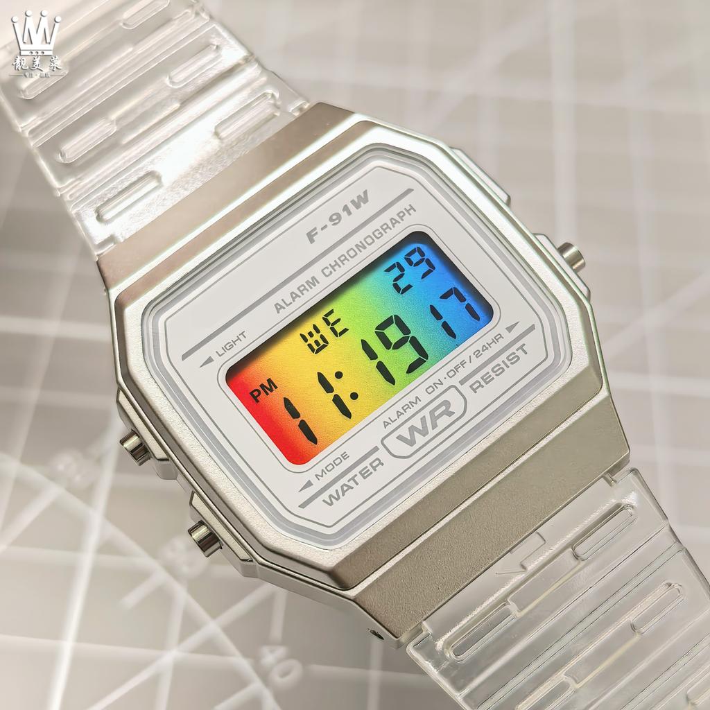 For Casio Small Square F-91W/A158W/A159W Series Screen Modification Stickers Rainbow Gradient Display Screen Coating Accessories