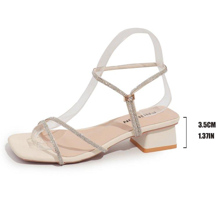 Elegant Square Toe Medium Heel Woman's Sandals Women Summer 2026 Luxury Rhinestore Strap Sandals Plus Size