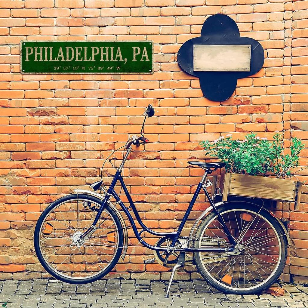 LINStore Philadelphia, PA City Sign Vintage Metal Wall Art Office/Home/Classroom Decor 4” X 16”