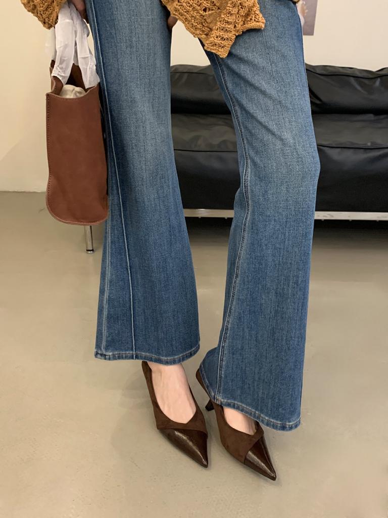 2025 New Korean Version Pointed Head Shallow Mouth Splicing Foot Cover Soft Sole Commuter Work Thin Heel Women's Shoes