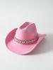 Hot-selling wide metal double-row rhinestones hand-sewn crystal pendant fringed chain top hat western cowboy hat felt hat