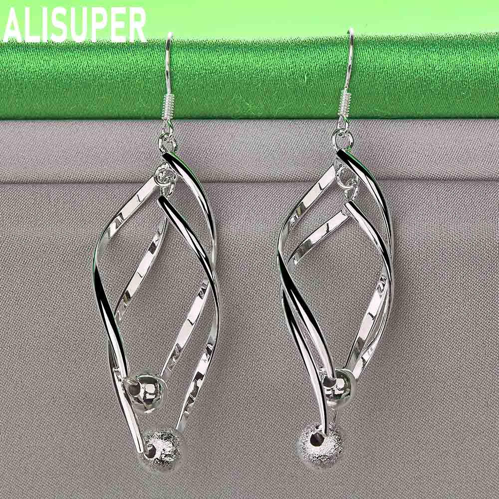 925 Sterling Silver Matte Smooth Bead Pendant with Piercing Earrings Fashion Charm Wedding Jewelry