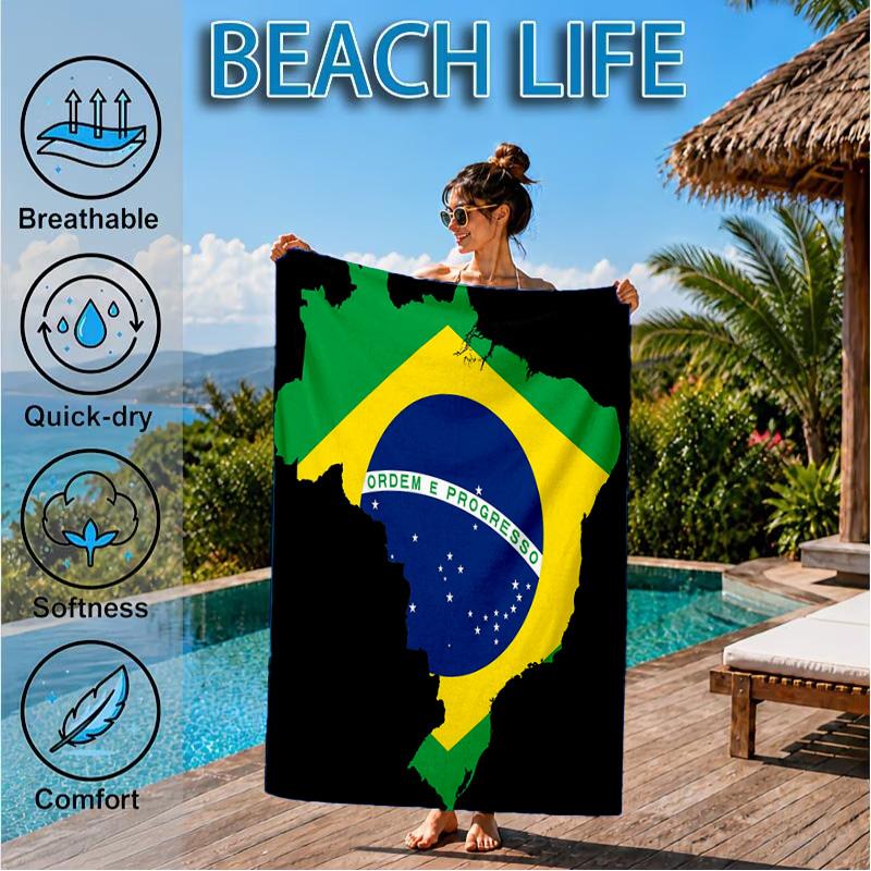 Brasilien Kunstwerk Gedrucktes Mikrofaser Strandtuch, Weich und Saugfähig, Schnelltrocknend, Ideal für Sommerreisen, Strand-Essentials, Schwimmbad