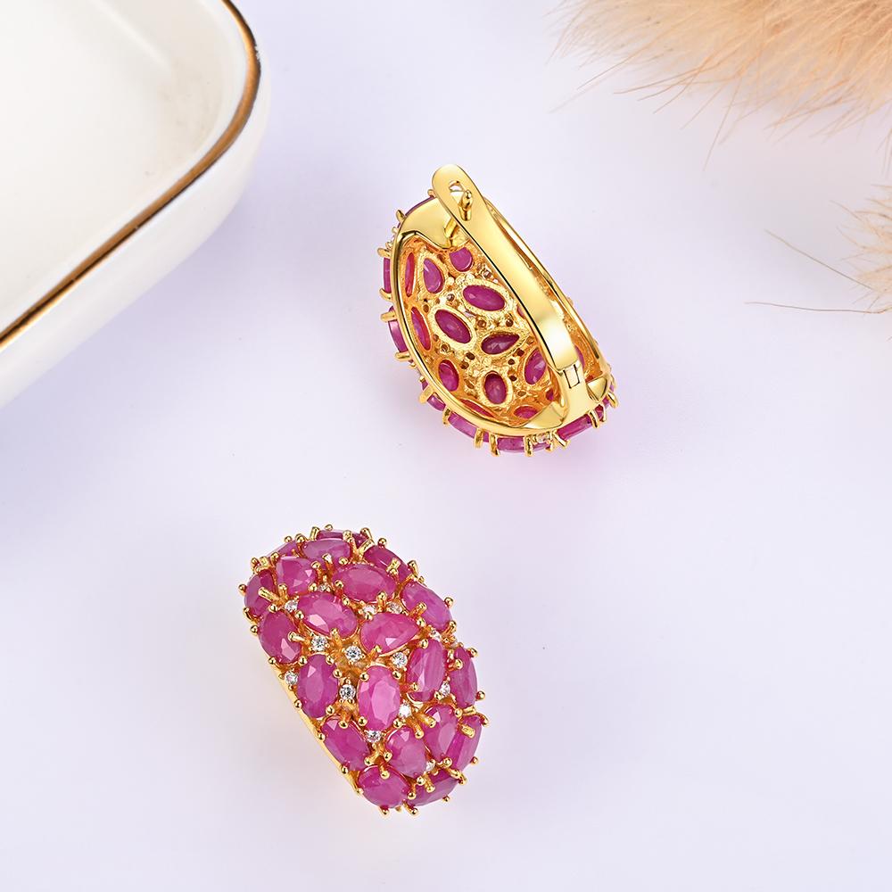 Elegant Natural Ruby Women's Noble Jewelry Set Real Gemstones 925 Steling Siver Earrings Ring for Anniversary and Wedding Gifts