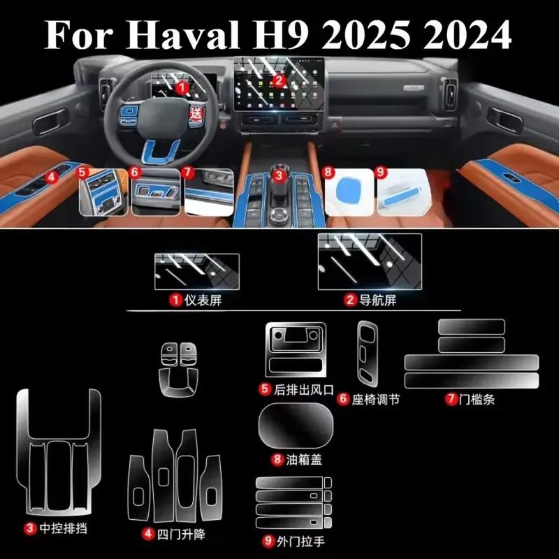 For Haval H9 2025 2024 Panel GPS Navigation Center Console PPF Interior Protection Film TPU Anti-scratch Transparent Sticker