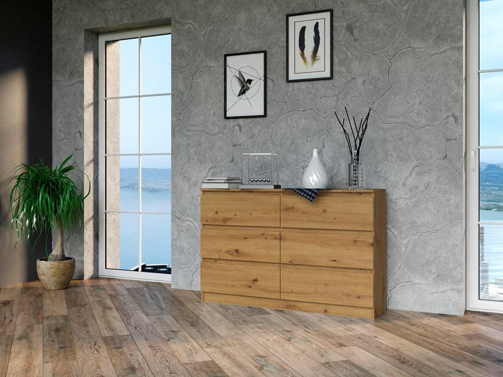 Large Chest Of Drawers Malwa M6 120 Cm 6 Drawers Artisan Oak For Home Office