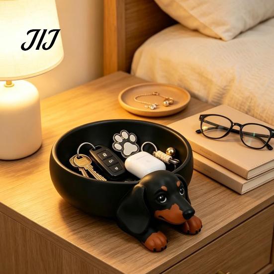 Novelty Jewelry Organizer 3D Printed Dachshund Storage Tray, Resin Dog Shaped Desktop for Keys Jewelry, Decorative Trinket Dish Trinkets Dish,