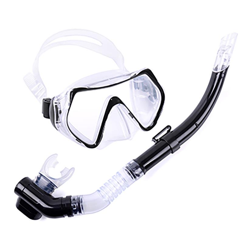 High definition large field of view mask, tempered glass diving goggles set