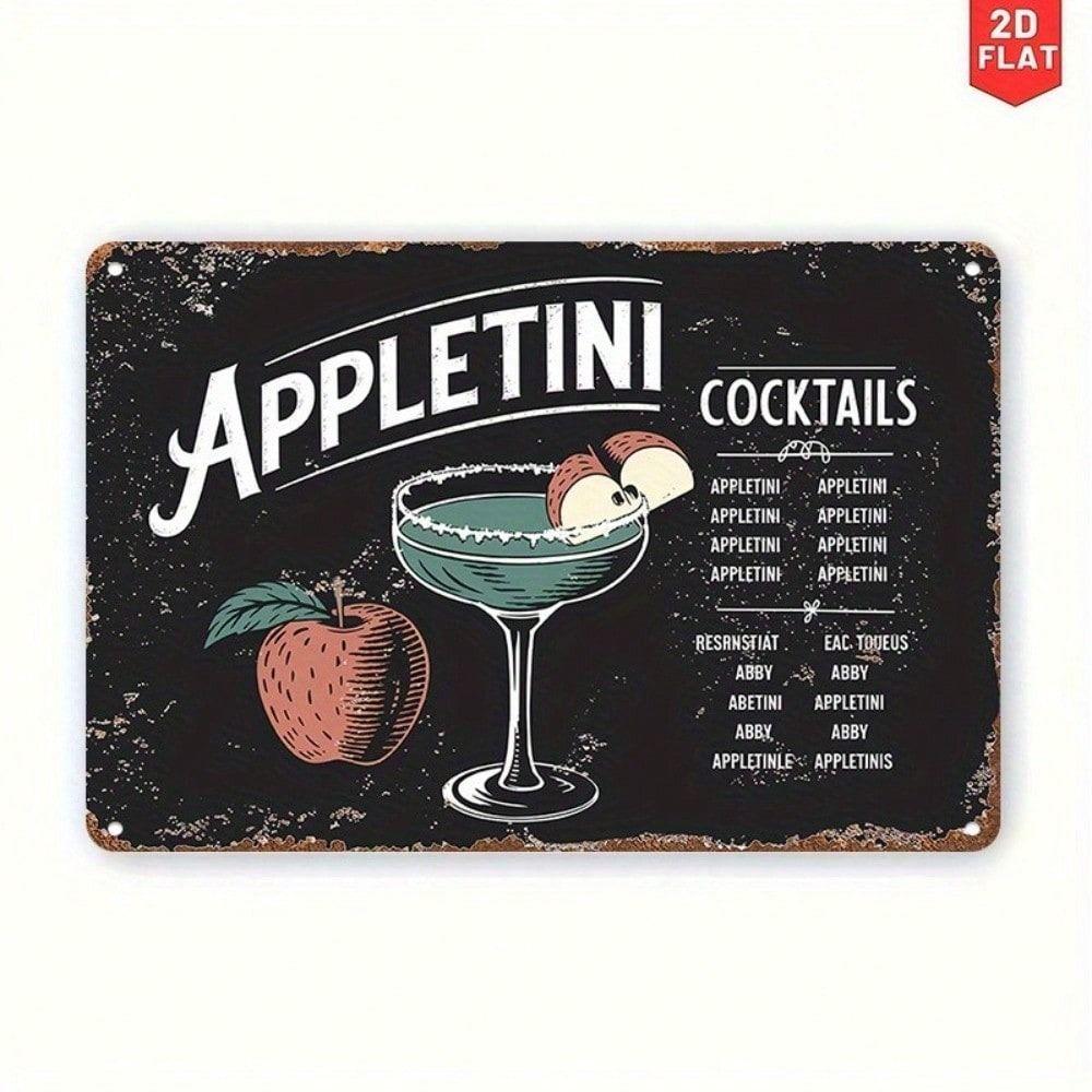 Retro Metal Tin Sign, Appletini Cocktail Recipe Poster for Bar Kitchen Wall Decor