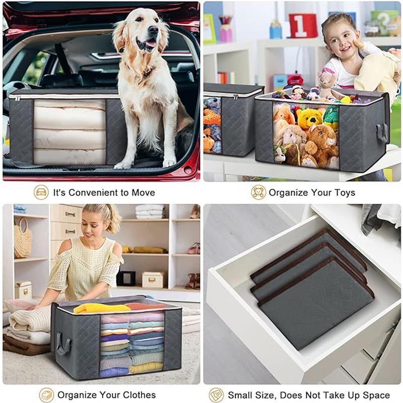 Clothes storage bag, blanket storage bag, foldable non-woven closet organizer, gray
