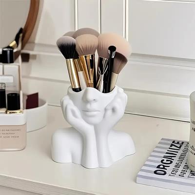 1Pc Creative Facial Design Makeup Brush Storage Bin, Office Desktop/bedroom/bathroom/study Decoration Shelf