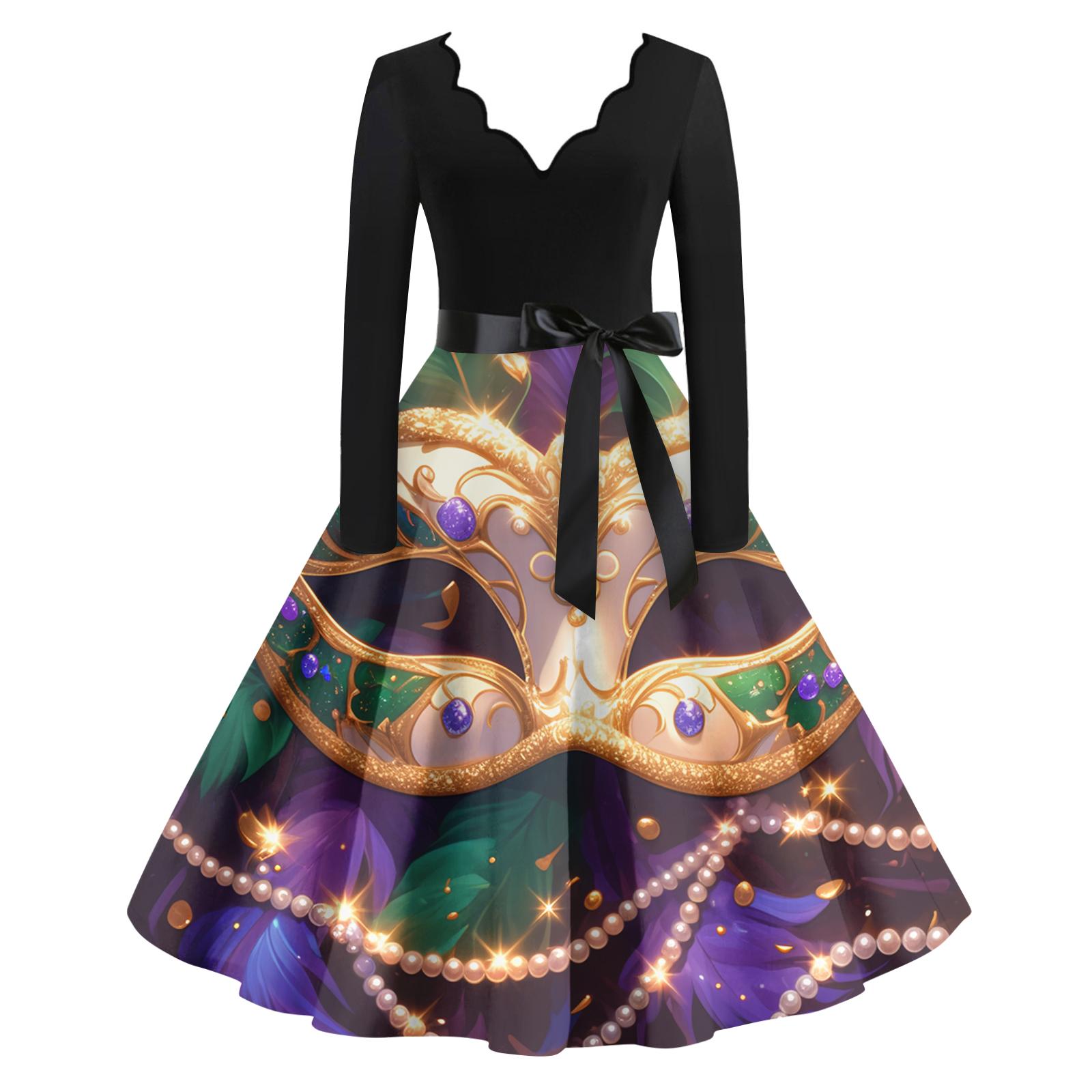 

Women s Casual Fashion V Neck Long Sleeve Printed Vintage Long Dress XXXXXL