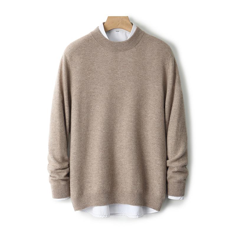 2025 Men's Pure Wool Half-High Neck Pullover Sweater - Warm Fashionable Knitwear for Young Adults
