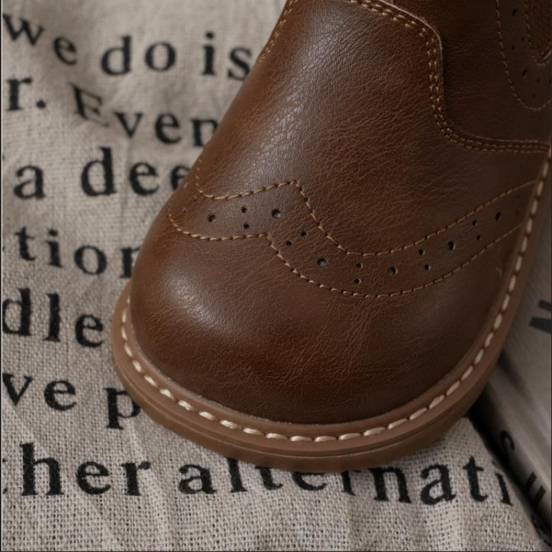 Autumn Winter New Children Boots Boys Girls Short Boots Toddler Fashion Leather Shoes England Style Soft Bottom Boots 21-33