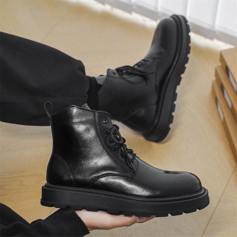 

Chelsea boots men s 2024 autumn and winter new British style business leather shoes medium top Martin boots men s 2908-J 38 чёрный