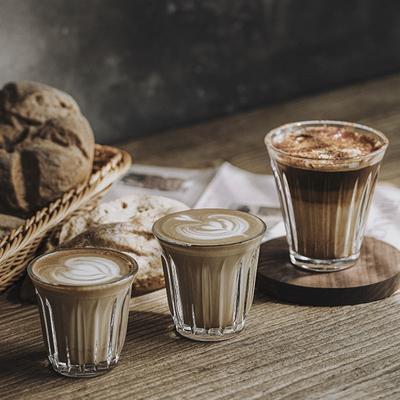 Leeseph Coffee Cup Clear Espresso Stripes Glass Cup Wide Mouth Mocha Hot Beverage Mug Drinking for Latte Cappuccino Tea Cafe