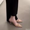 Sharp bow bow shallow high heels 2025 Summer new style with slim heels fashionable elegant temperament simple women's shoes