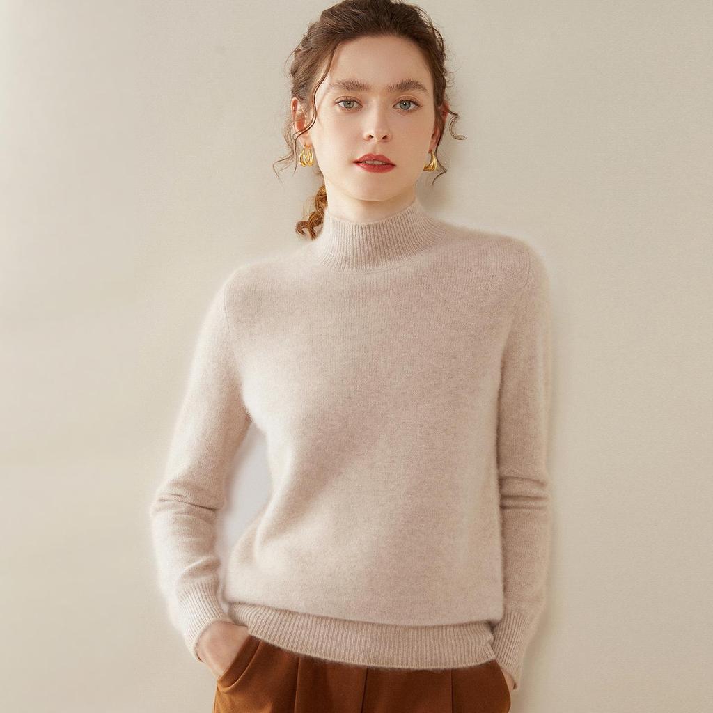 Women's Slimming Cashmere Sweater: Autumn/Winter Loose Knit Base Layer with Half-High Neck