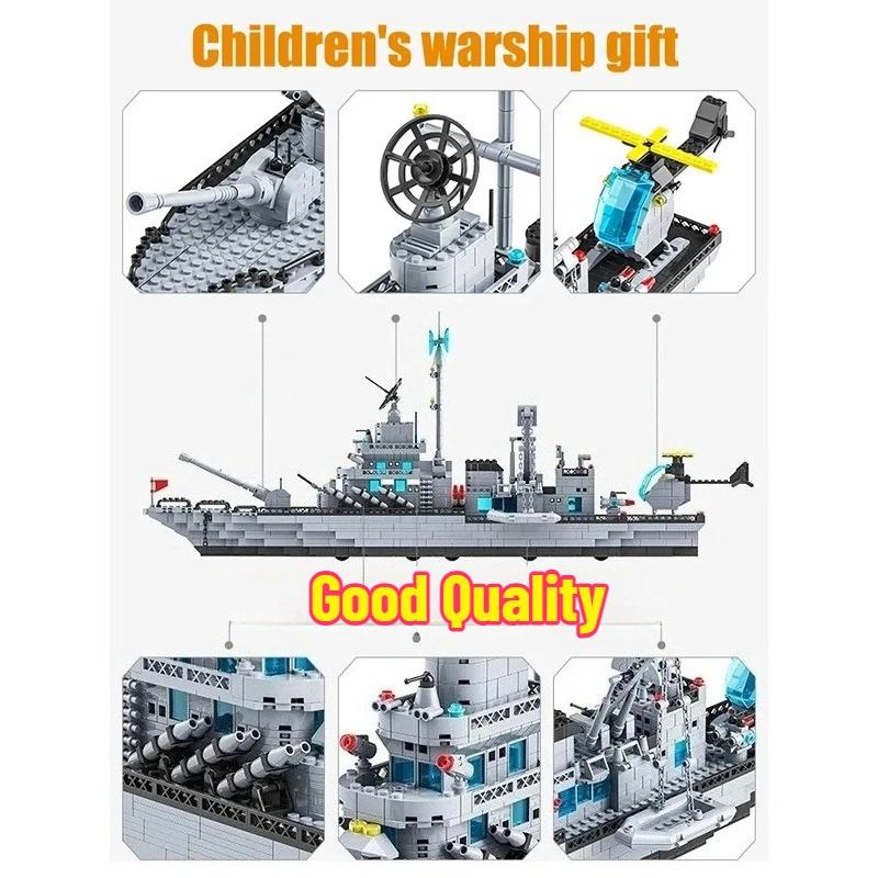 Big Size 6 IN 1 Military Navy war ship Army Ship Model Warship Building Blocks War Army Boat Plane Model Toys For Boys Kids