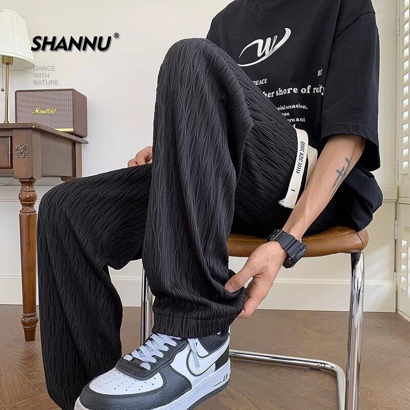 Men s Summer Ice Silk Textured Straight-Leg Pants M