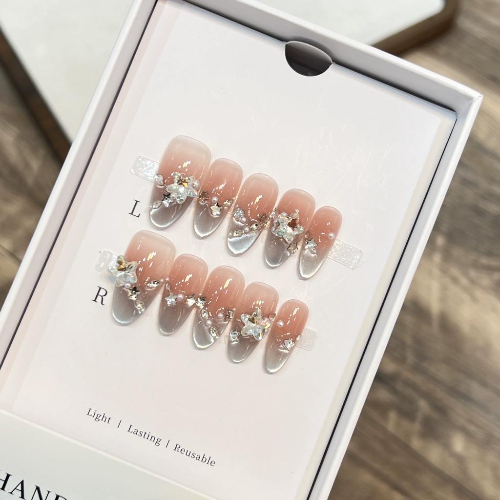 10 Pcs White French Short Oval Handmade Press On Nails Wearable Stick On False Nails
