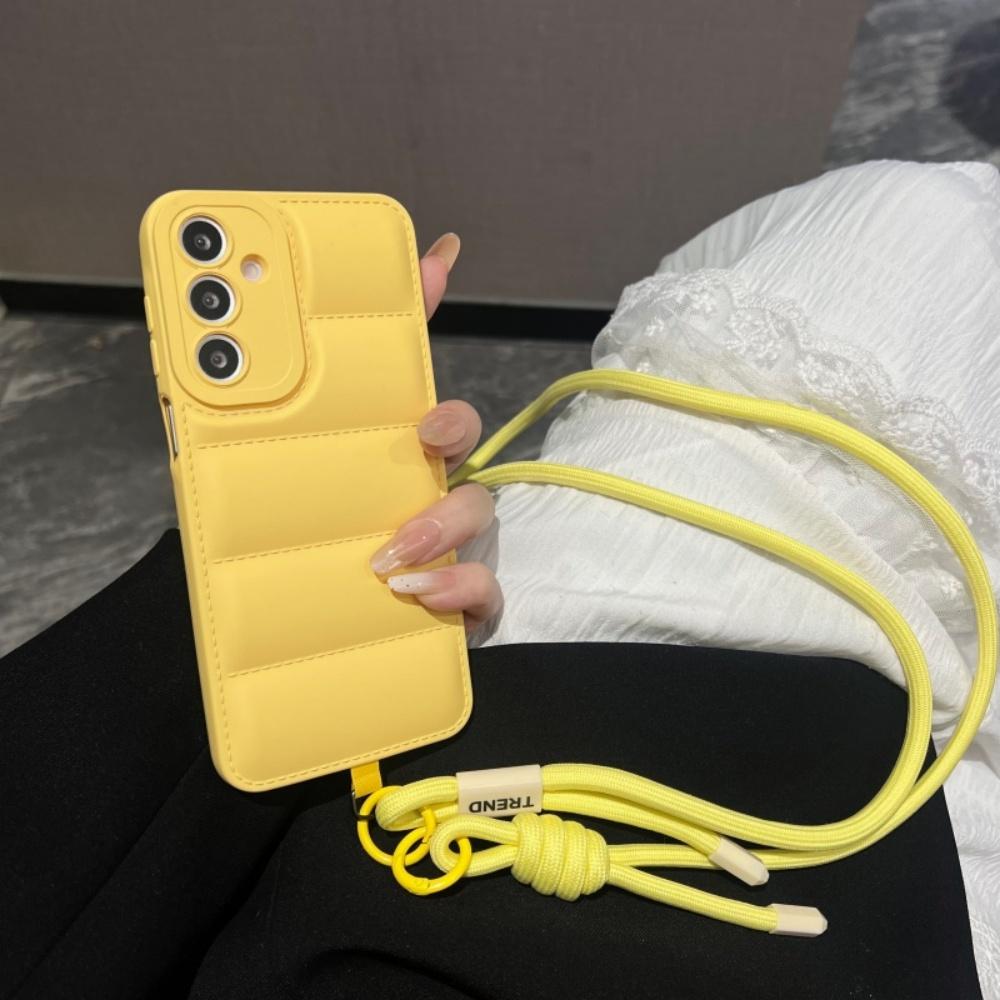 Fashion Down Jacket Long Lanyard Case for Samsung Galaxy S25 S26 Ultra S24 S23 Plus S22 S21 FE A55 A56 A16 Crossbody Soft Cover